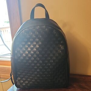 Black Woven Leather Backpack
